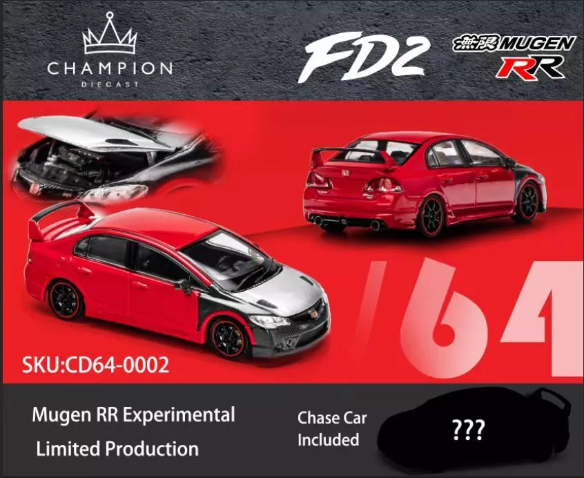 CHAMPION DIECAST 1/64 HONDA CIVIC FD2 MUGEN RR - RED EXPERIMENTAL