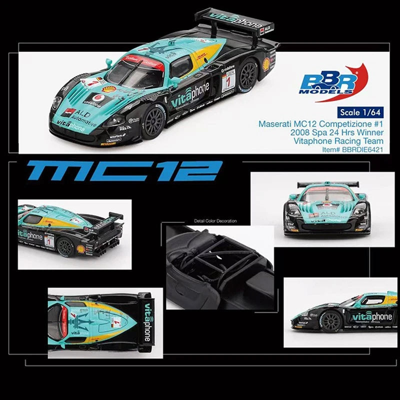 BBR MODELS 1/64 MASERATI MC12 #1 Vitaphone Racing Team 2008 Spa 24 Hrs. Winner - BBRDIE6421