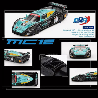 BBR MODELS 1/64 MASERATI MC12 #1 Vitaphone Racing Team 2008 Spa 24 Hrs. Winner - BBRDIE6421