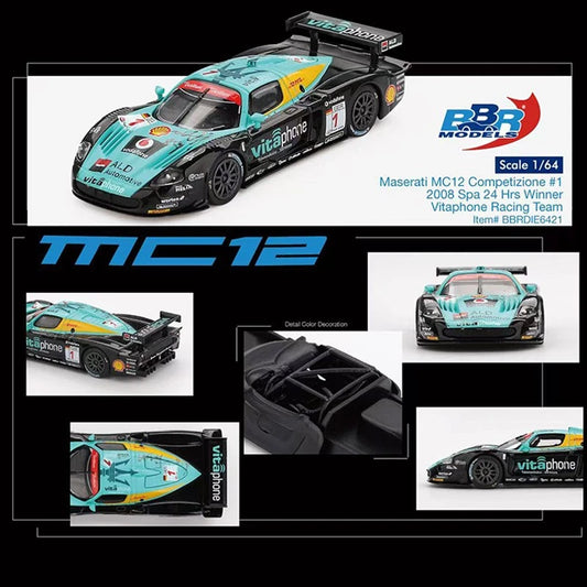 BBR MODELS 1/64 MASERATI MC12 #1 Vitaphone Racing Team 2008 Spa 24 Hrs. Winner - BBRDIE6421
