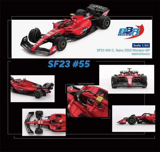 BBR Models 1/64 Ferrari SF23 #55 C Sainz 2023 Monaco GP BBRFER64023