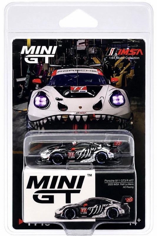 MINI GT #1143 1/64 Porsche 911 GT3 R #77 AO Racing 2025 IMSA Petit Le Mans * BLISTER PACK *