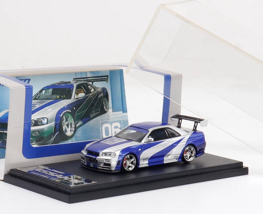 FAST SPEED 1/64 Nissan Skyline R34 GT-R BNR34 Silver Blue Strips
