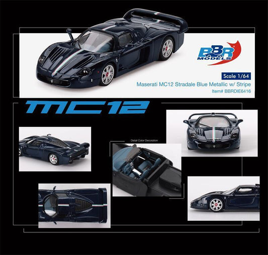 BBR 1/64 Maserati MC12 Stradale Blue Metallic w/ Stripe