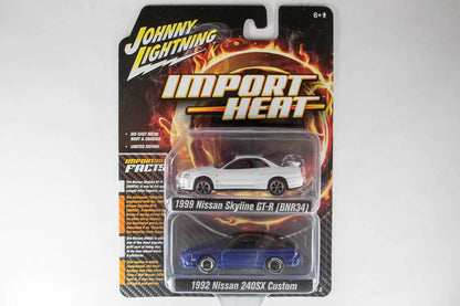 JOHNNY LIGHTNING IMPORT HEAT 2-PACK – 1992 NISSAN 240SX CUSTOM & 1999 NISSAN SKYLINE GT-R (BNR34)