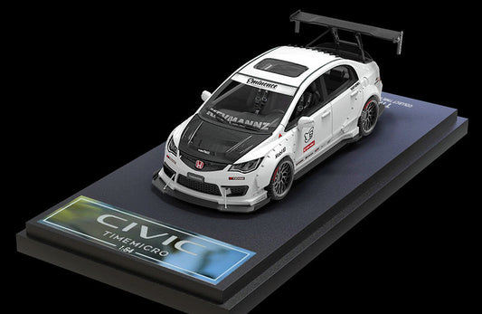 TIMEMICRO TM 1/64 HONDA CIVIC MODIFIED WHITE WITH CARBON HOOD