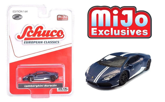 Schuco 1:64 MiJo Exclusives - European Classics - Lamborghini Huracan (Matte blue with white stripes) - Limited to 2400 pieces