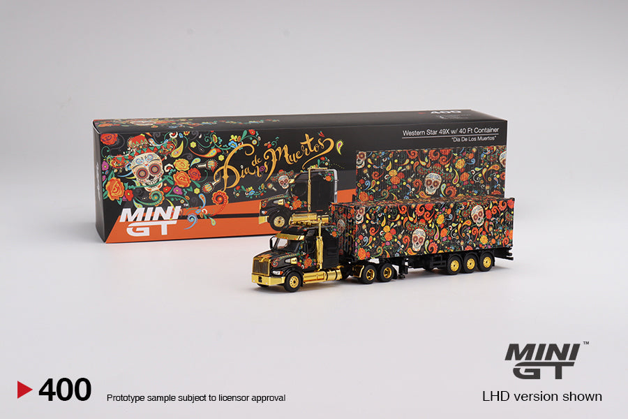 MINI GT #400 1/64 Western Star 49X w/ 40 Ft Container "Dia De Los Muertos" - MIJO EXCLUSIVE