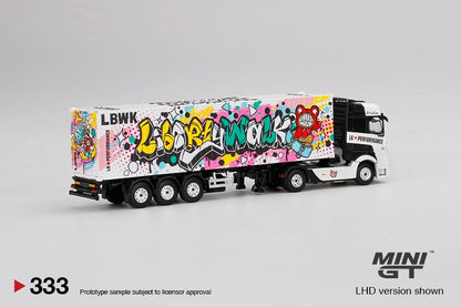 MINI GT #333 Mercedes-Benz Actros w/ 40 Ft Container "LBWK Kuma Graffiti"