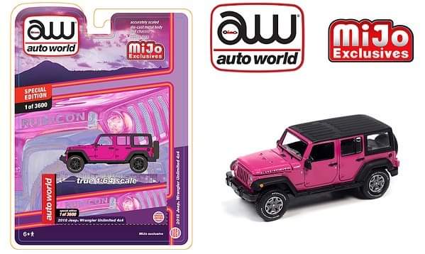 Auto World 1:64 Mijo Exclusive Custom 2018 Jeep Wrangler Rubicon Unlimited 4x4 Pink Limited 3,600 Pcs