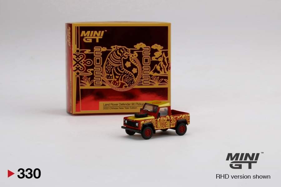 MINI GT #330 LAND ROVER DEFENDER 90 PICK UP 2022 CHINESE NEW YEAR HONG KONG EXCLUSIVE