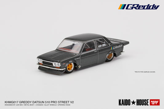 [ Kaido House x MINI GT ] Datsun 510 Pro Street Greddy Gun Metal Grey KHMG017