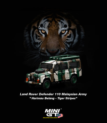 MINI GT #321 Land Rover Defender 110 Malaysian Army " Harimau Belang" - Malaysia Exclusive RHD