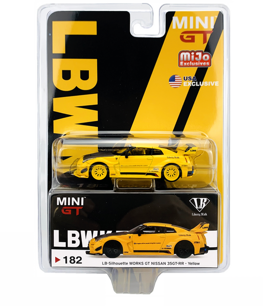 MINI GT 1/64 #182 LB-Silhouette WORKS GT NISSAN 35GT-RR Ver.1 Yellow -  MIJO BLISTER VERSION * CHASE *