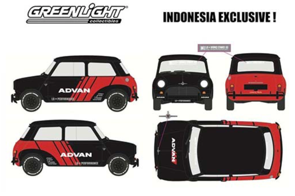 * PRE ORDER * Greenlight 1:64 Indonesia Exclusive 1967 Morris Cooper S Advan Livery