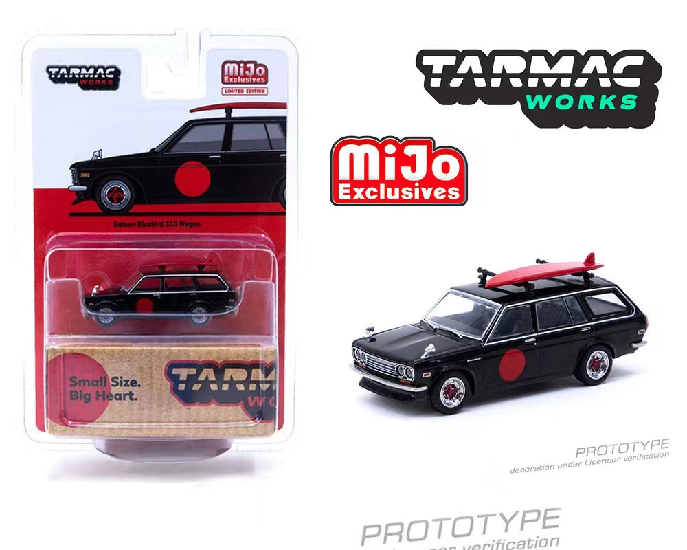 TARMAC WORKS 1/64 MIJO EXCLUSIVE DATSUN BLUEBIRD 510 WAGON WITH SURFBOARD Special Limited Edition
